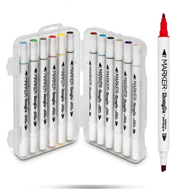 Двосторонні фломастери Dino 12 кольорів - двосторонні маркери, фото 1