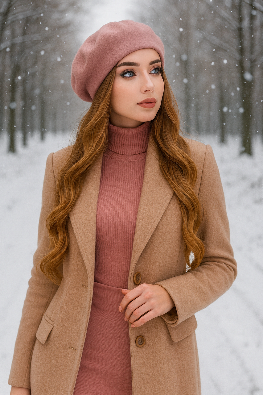 Берет жіночий на шовковій підкладці "Бріана" (2270-2) темна пудра