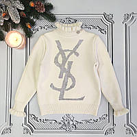 Дитячий зимовий джемпер з ангорою, білий светр зі стразами для дівчинки