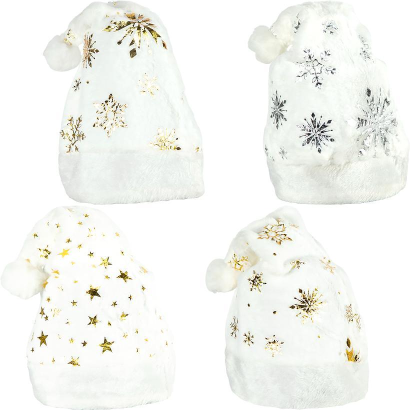 Шапка Діда Мороза біла з малюнком, фото 1