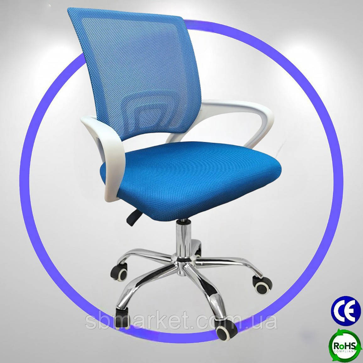 Офісне / комп'ютерне крісло Bonro 619 синє тканинне з регулюванням висоти сидіння для дому, школяра, підлітка, офісу