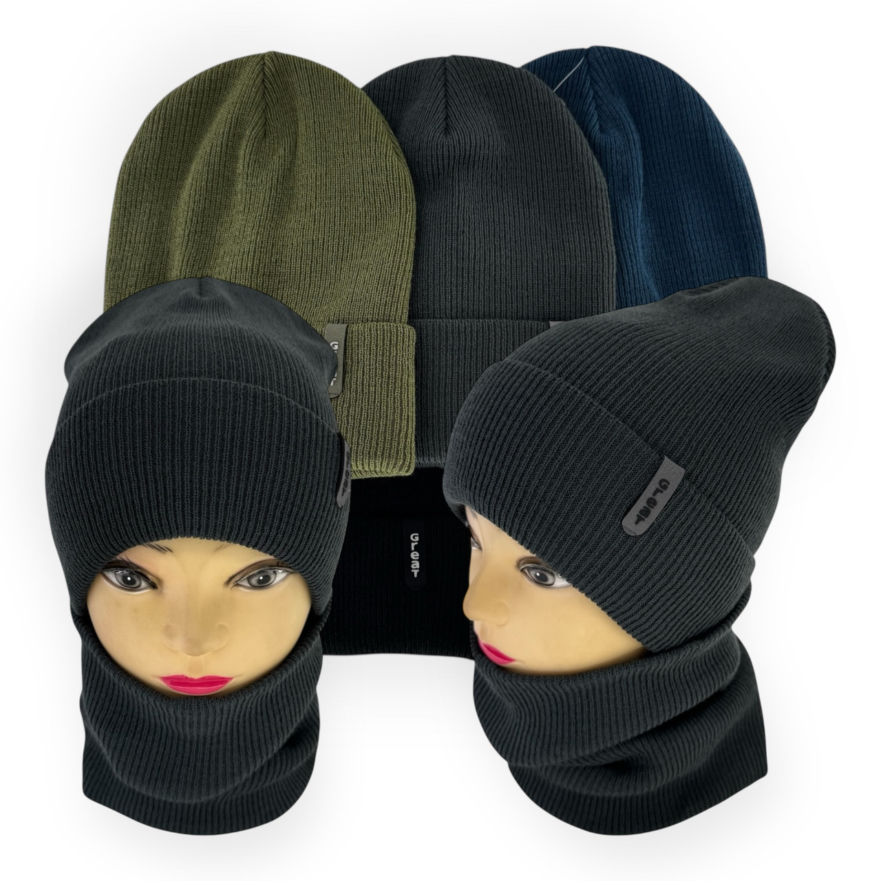 ОПТ Дитячий комплект — шапка та шарф-хомут для хлопчика на флісі, р. 50-54 (5 шт./набір), фото 1