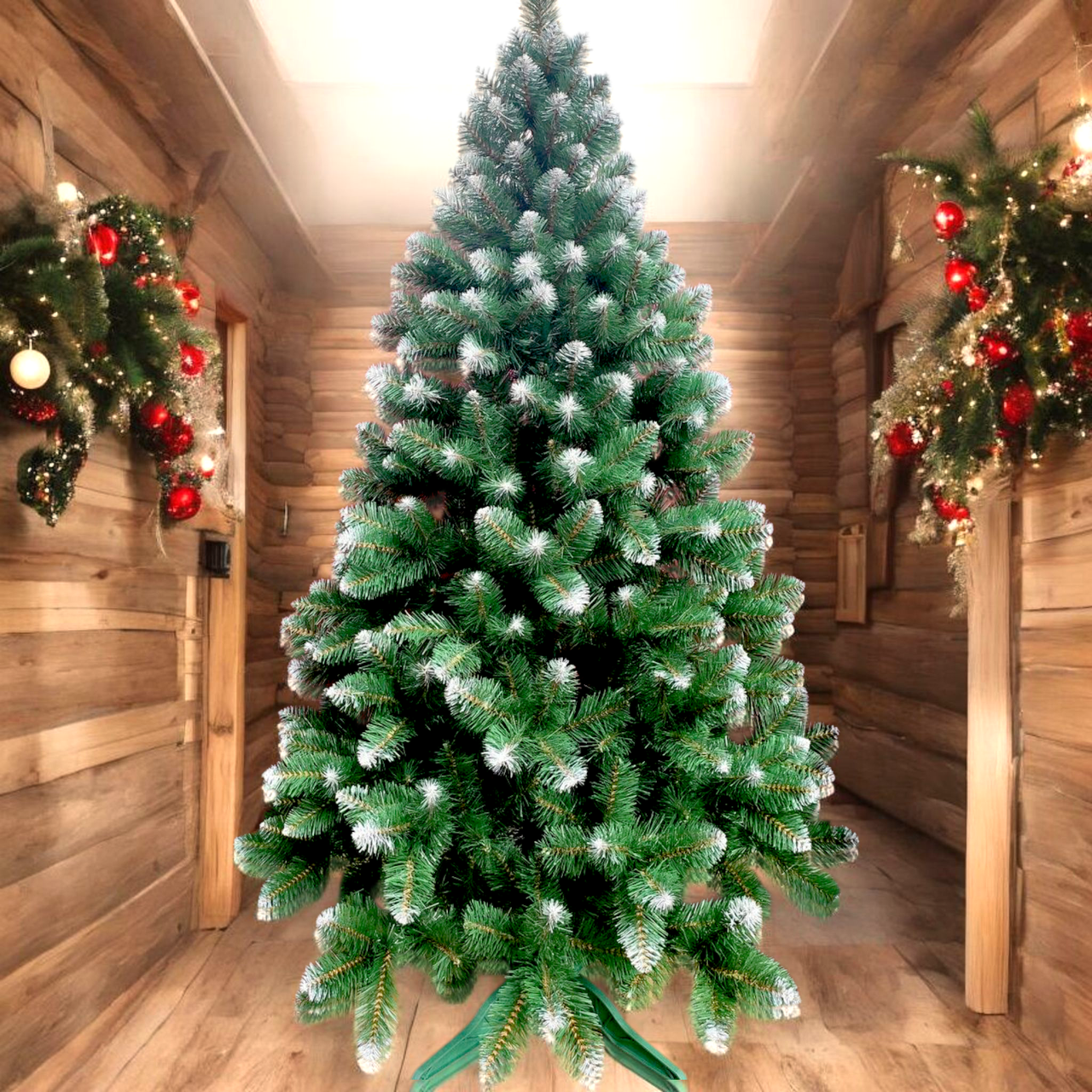 Ялинка штучна Снігова королева 2.2 м зелена з білими кінчиками, фото 1