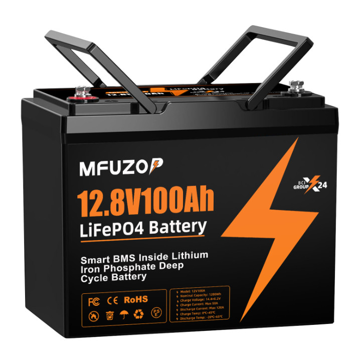 Акумулятор LiFePO4 MFUZOP-04 12,8V 100Ah з BMS, літій-залізо-фосфатна батарея для ДБЖ, RV, сонячних систем, струм розряду 100A, фото 1