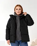 Женский зимний пуховик с капюшоном из матовой плащевки Эмми на синтепоне SH 2403