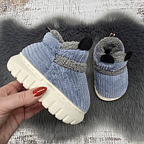 Тапочки чуні дитячі LION блакитні вельветові на об'ємній пінковій підошві 7044, фото 5