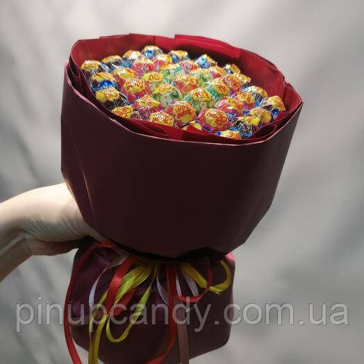 Букет з цукерок Чупа Чупс Chupa Chups (37 шт) червоний, фото 1