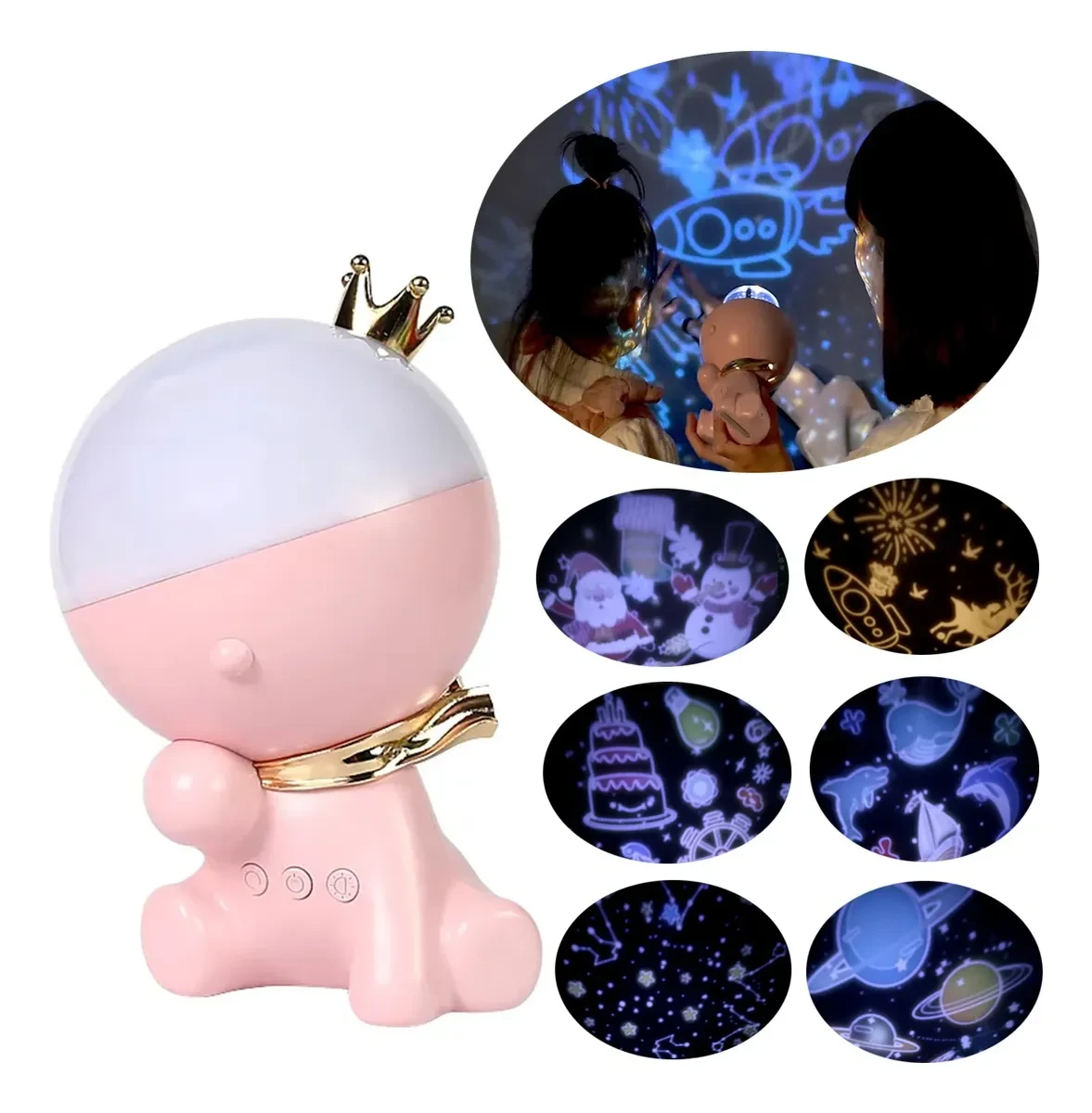 Дитячий нічник-проєктор 360° з набором тематичних слайдів (12 шт.)