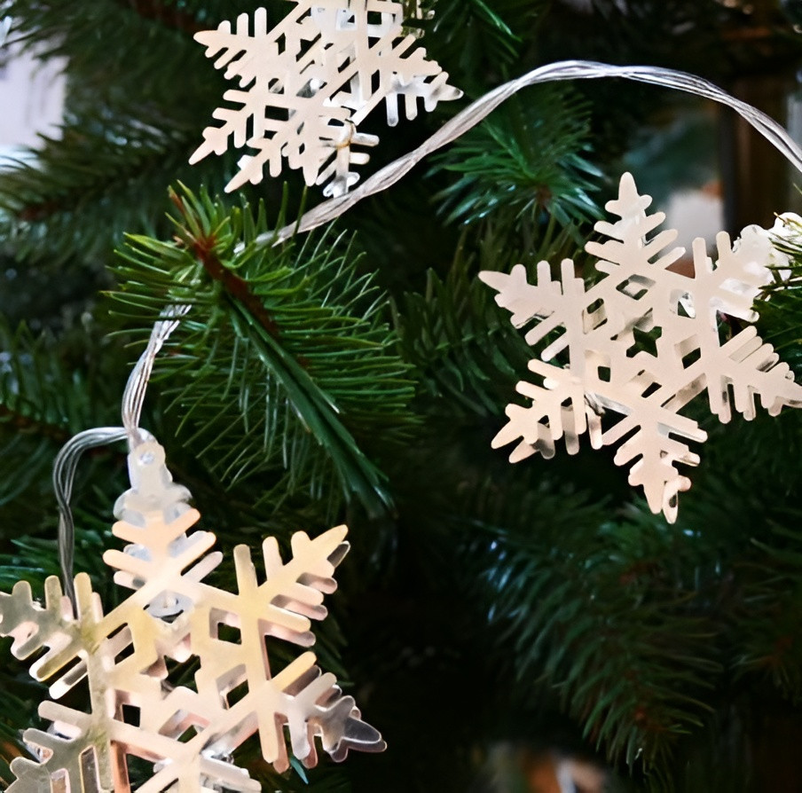 Гірлянда електрична Chomik, перламутрові сніжинки, 10 LED, теплий білий, батарейки