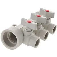 Колектор 3-way з кульовими кранами 40x20 мм PPR пайка латунь Koer K0170.PRO