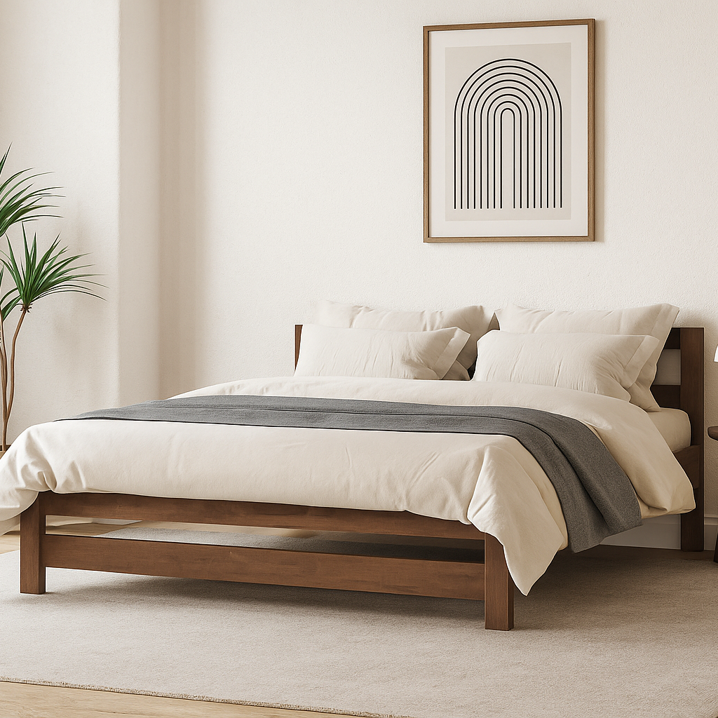 Сучасне дерев'яне двоспальне ліжко горіх 160х200 см з масиву дерева бука з ламелями на ніжках у спальню Верона, фото 1