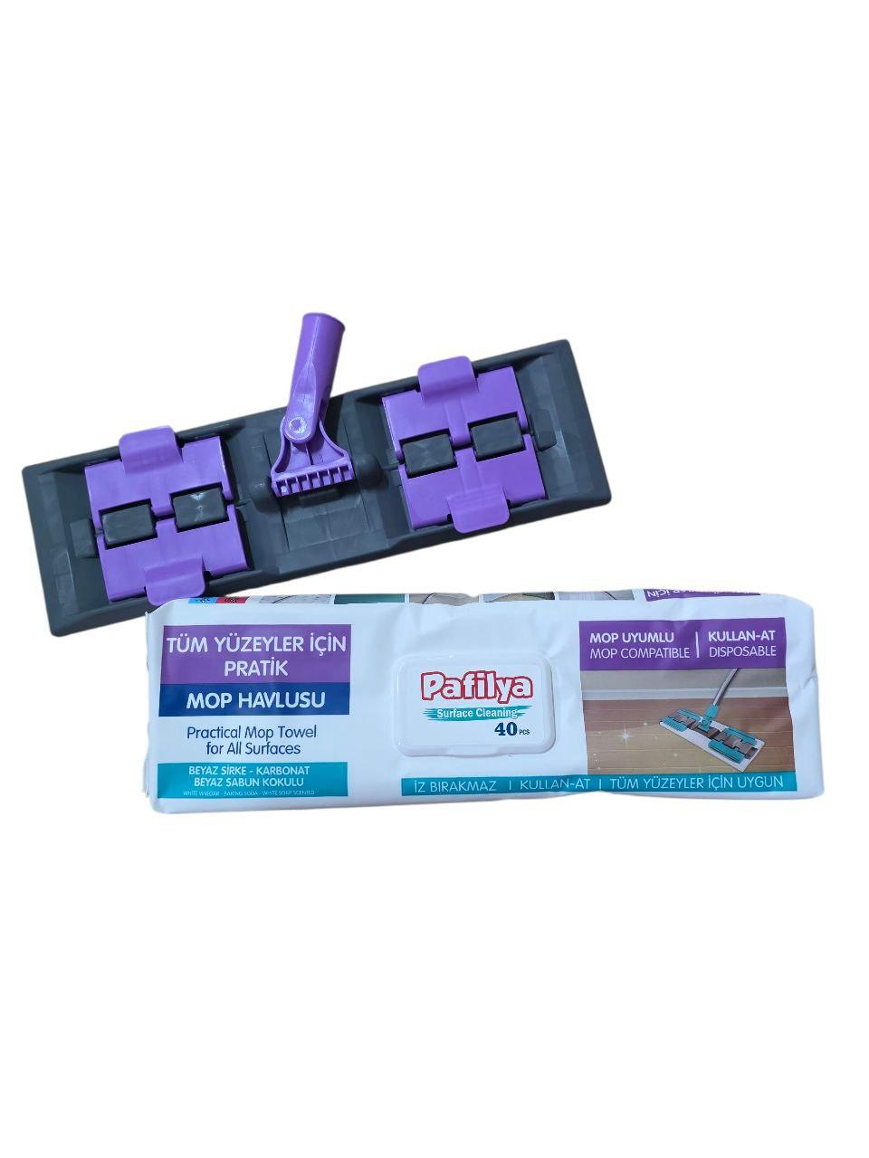 Набір упаковка серветок для прибирання Pafilya (40 шт) та насадка для швабри, фото 1