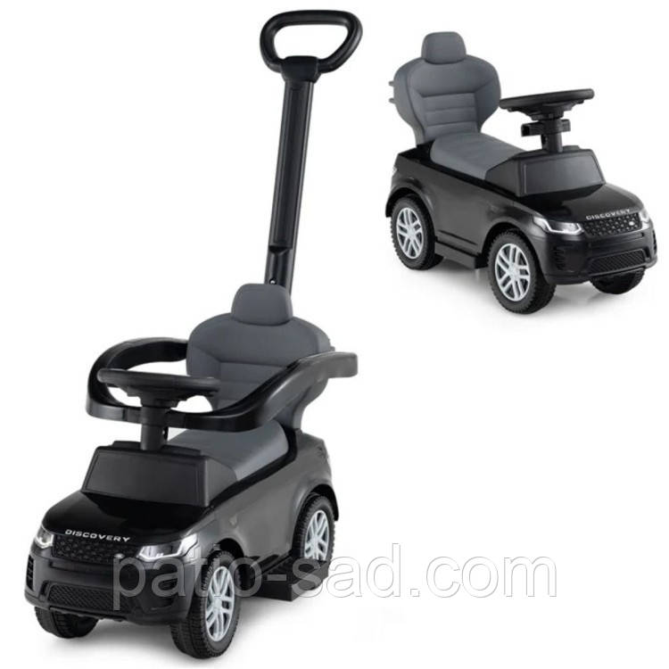 Машинка-каталка для дітей 3 в 1 з ручкою, чорного кольору, фото 1