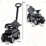 Машинка-каталка для дітей 3 в 1 з ручкою, чорного кольору, фото 8