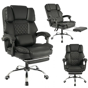 Офісне крісло MASTER PRESTIGE KO42CZ — підніжка, чорна екошкіра, обертове, регульоване, до 150 кг