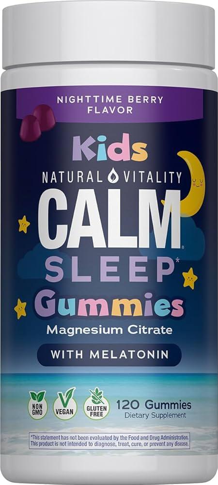 Дитячий магній для сну Natural Vitality Kids Calm Sleep Magnesium Citrate з мелатоніном, 120 жувальних цукерок | Спокій