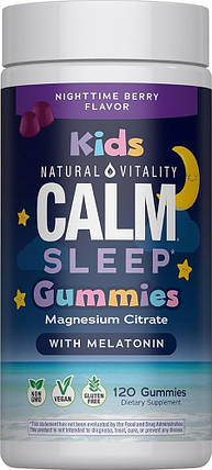 Дитячий магній для сну Natural Vitality Kids Calm Sleep Magnesium Citrate з мелатоніном, 120 жувальних цукерок | Спокій, фото 1