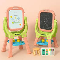 Дитячий двосторонній мольберт 868A пластиковий, зі стільчиком, для дівчинки та хлопчика