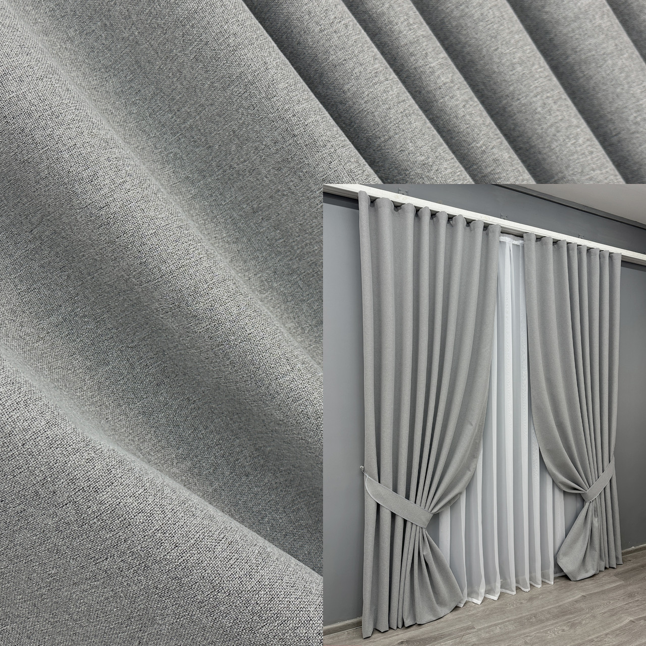 Комплект штор (2шт. 1,5х2,9м.) blackout 100%, колекція "ASHEN NIGHT". Колір сірий. Код 1845ш 33-0884, фото 1