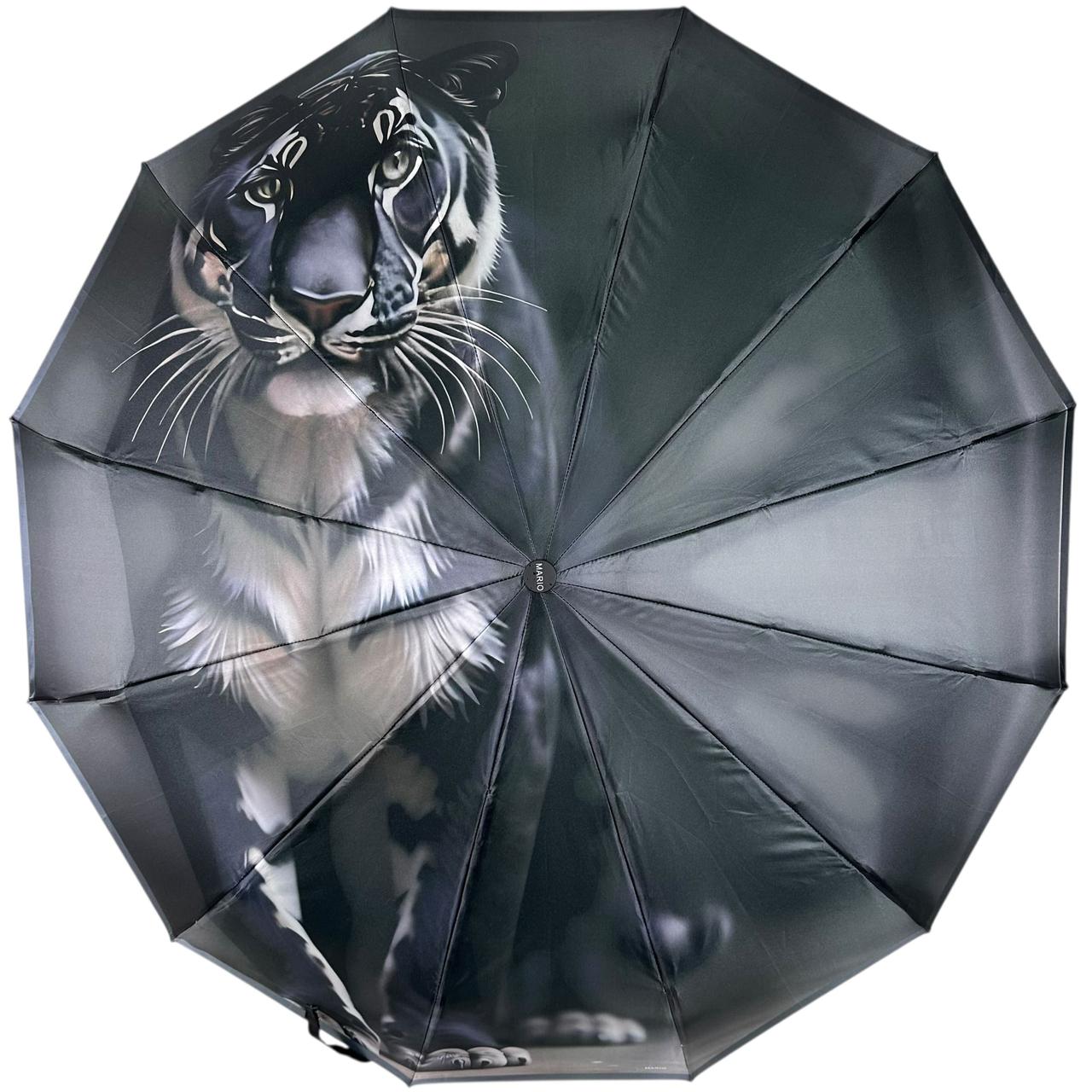 Жіноча парасоля автомат "Леопард" на 12+4+2 карбонових спиць сатиновий купол від Mario, сірий, MR 079-6