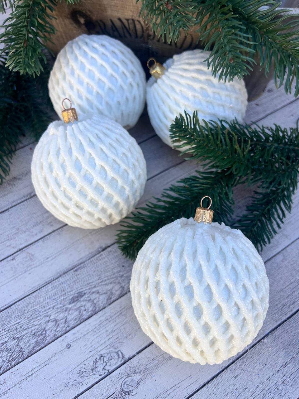 Набір кульок на ялинку, новорічна колекція, ручна робота d-9см, 4 шт/уп, фото 1