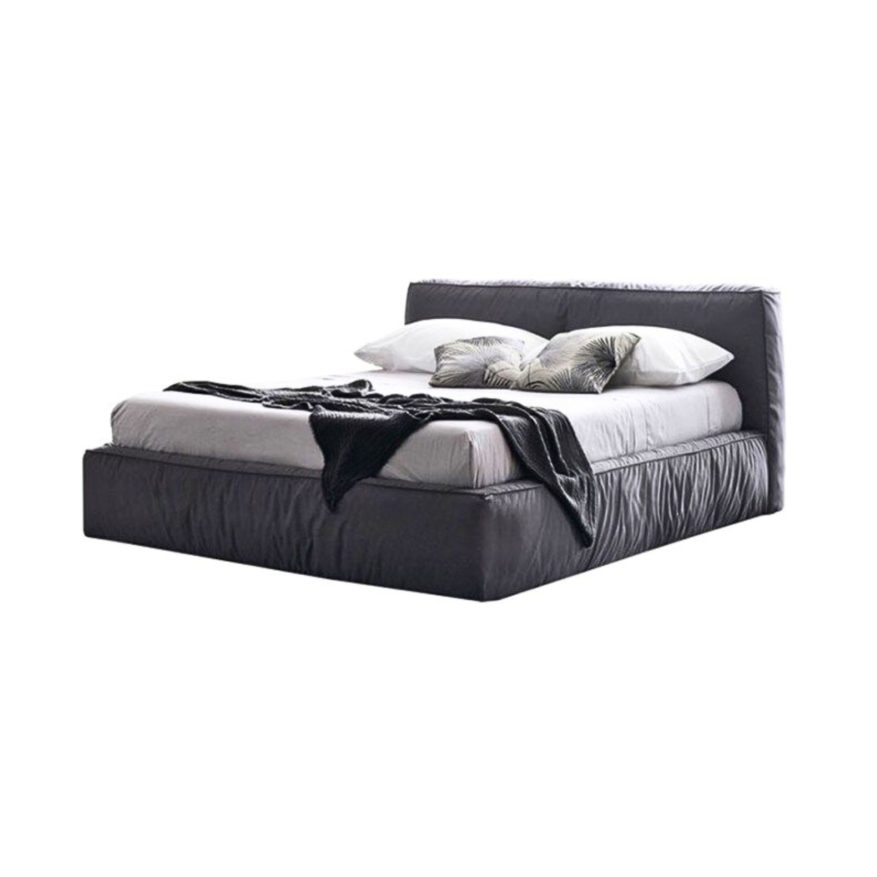 Ліжко двоспальне м'яке на подіумі MeBelle PUFFIE 160х200 см, софт зефірка шарпей, сірий велюр, фото 1