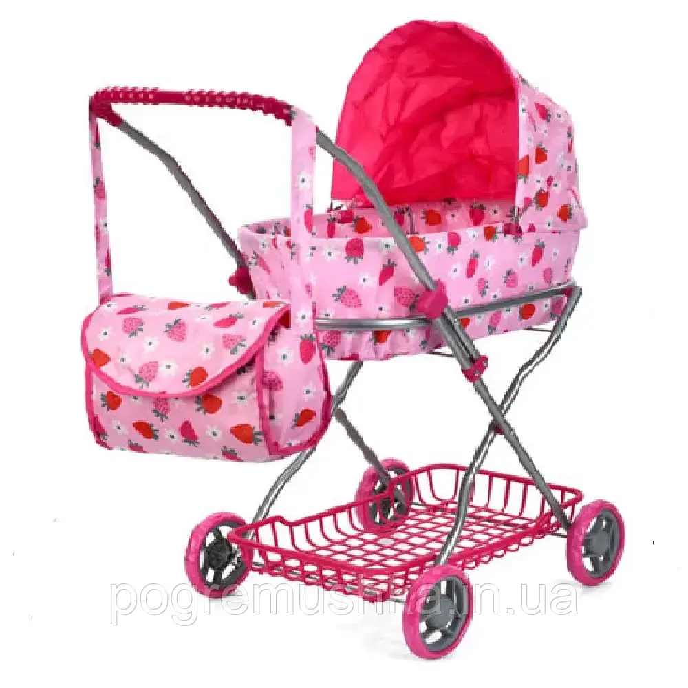 Коляска для ляльки Melogo 9325 демісезонна, металева, з кошиком та сумкою для речей