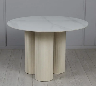 Стіл Ажур d 110 см кераміка глянець білий / ноги молочні ТМ Prestol