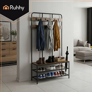 Вішалка для одягу метал - вішалка з полицями для взуття, гардероб-стійка підлогова LOFT 186×100×40 см RUHHY 27036