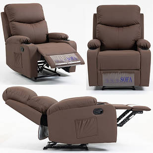 Крісло реклайнер VERO SOF01BR Коричневе екошкіра - розкладне крісло для домашнього кінотеатру, Педікюрне крісло