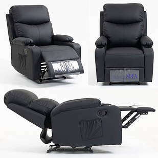 Крісло реклайнер VERO SOF01CZ Чорне екошкіра - розкладне крісло для домашнього кінотеатру, Педікюрне крісло