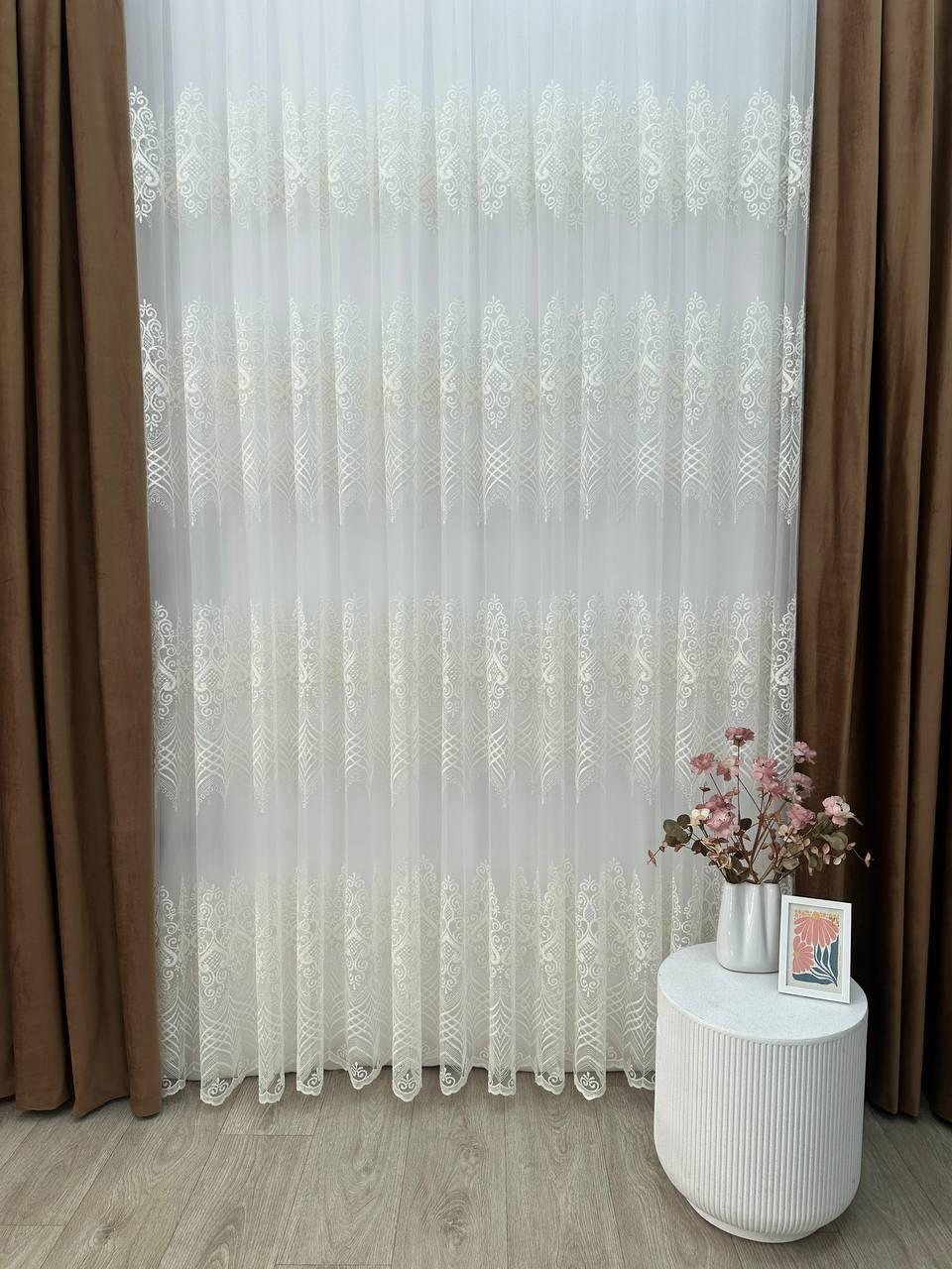 Тюль на основі турецького фатину преміум якості. Колір: молочний, фото 1