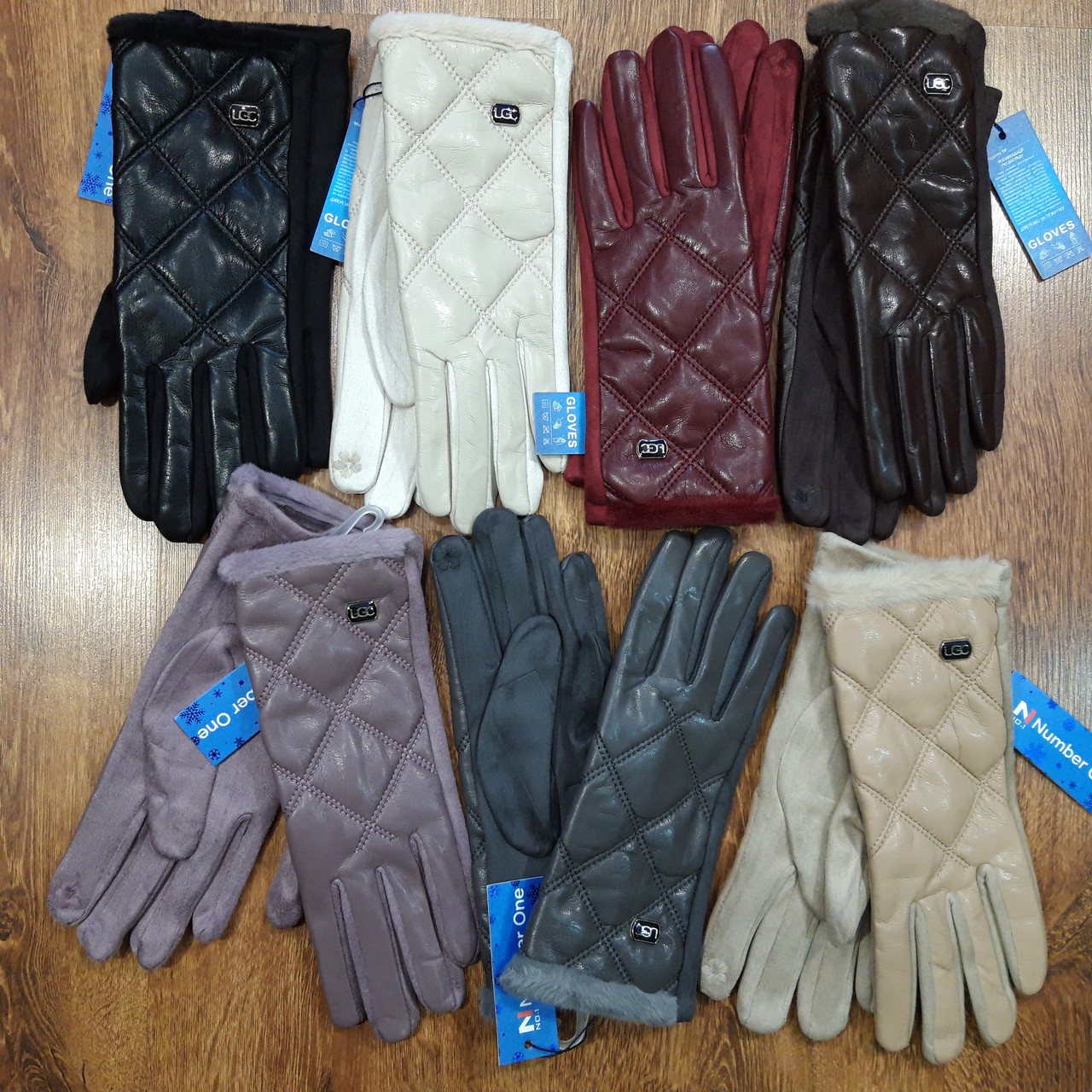 Жіночі сенсорні перчатки з хутром та шкірою "GLOVES" Art: 38-33 Опт(упаковками по 12 шт.), фото 1