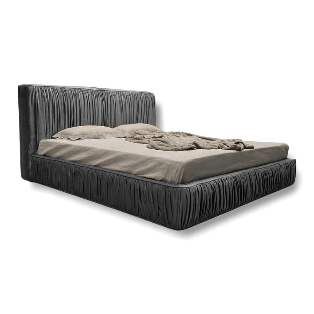 Трендове двоспальне ліжко софт м'яке на подіумі MeBelle PUFFIE-2 160х200 см, стиль шарпей, велюр, фото 1