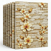 №345-4 Самоклеящаяся 3D панель "Золотые Орхидеи На Камне" 77×70 см толщина 4 мм