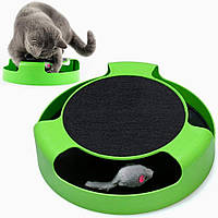 Інтерактивна іграшка для кота з кігтеточкою 25.4 см із пластику зелена Піймай мишку