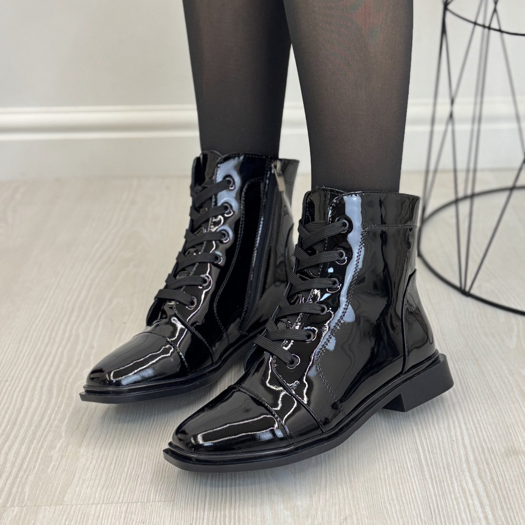 Черевики жіночі лакові на стійкому підборі. Колір чорний. 37 розмір, фото 1