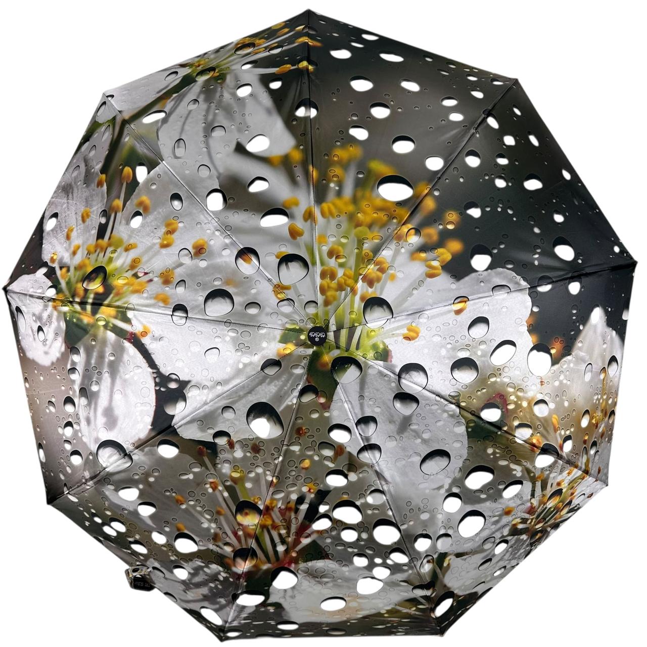 Жіноча парасоля автомат 9+4+2 сегментних карбонових спиць купол з принтом Три Слона, ручка чорна, 020130-1