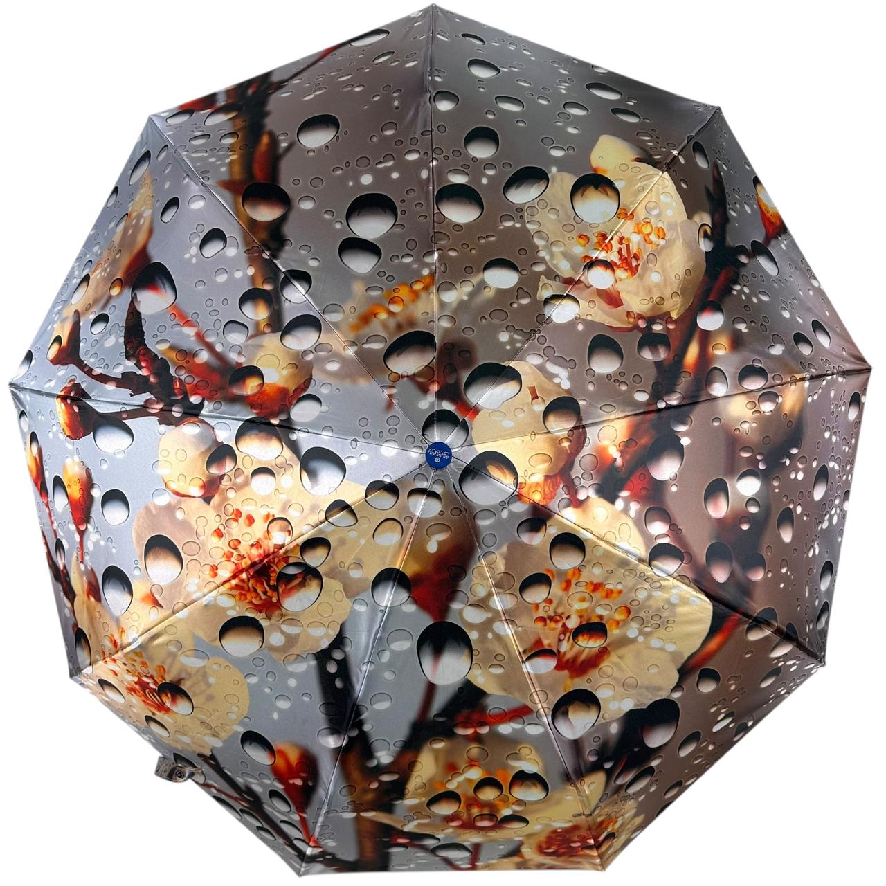 Жіноча парасоля автомат 9+4+2 сегментних карбонових спиць купол з принтом Три Слона, ручка синя, 020130-6