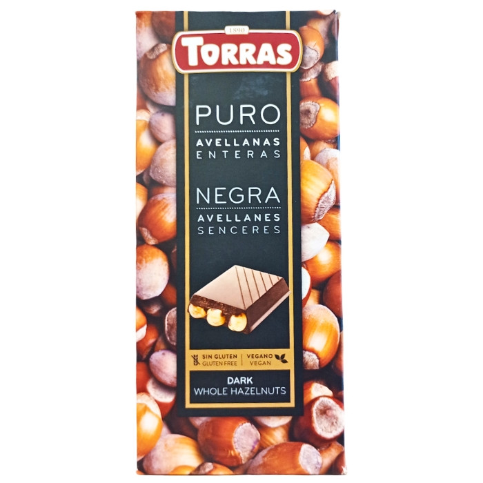 Шоколад Torras Dark з цілими лісовими горіхами 200 г, фото 1