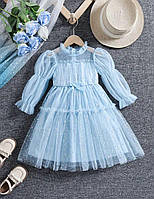 Святкова сукня для дівчинки у ніжно блакитному кольорі, пишна фатинова спідниця з блискітками120 (5-6 років)