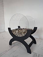 Біокамін VERSAL | Чорний камін без димоходу з сірим камінням + 0.5 л біопалива у подарунок