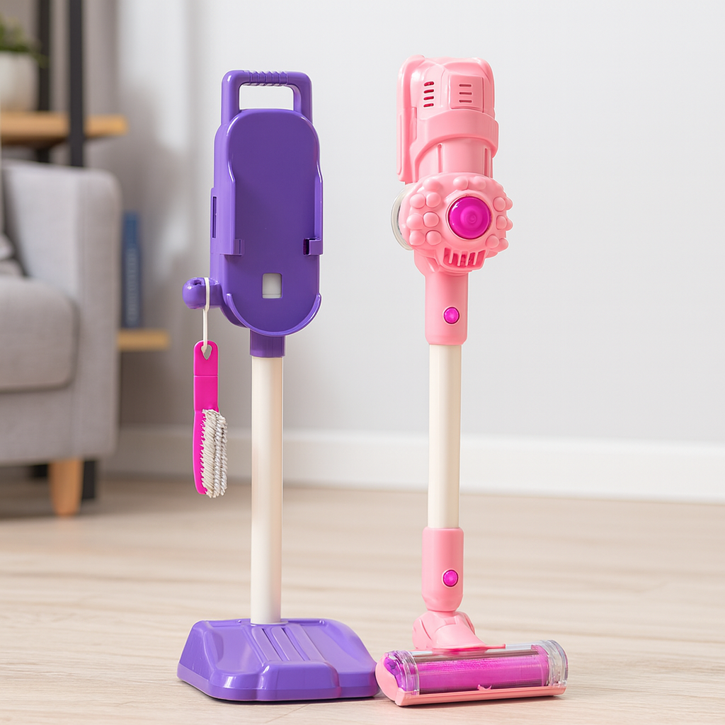 Дитячий набір для прибирання вакуумний пилосос 2 насадки підставка щітка звук підсвічування ігровий комплект для дитини, фото 1