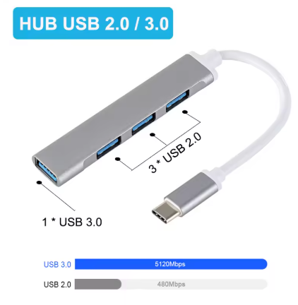 USB-концентратор USB-хаб 3.0 USB-С 4 портів (USB2.0+USB3.0) сірий