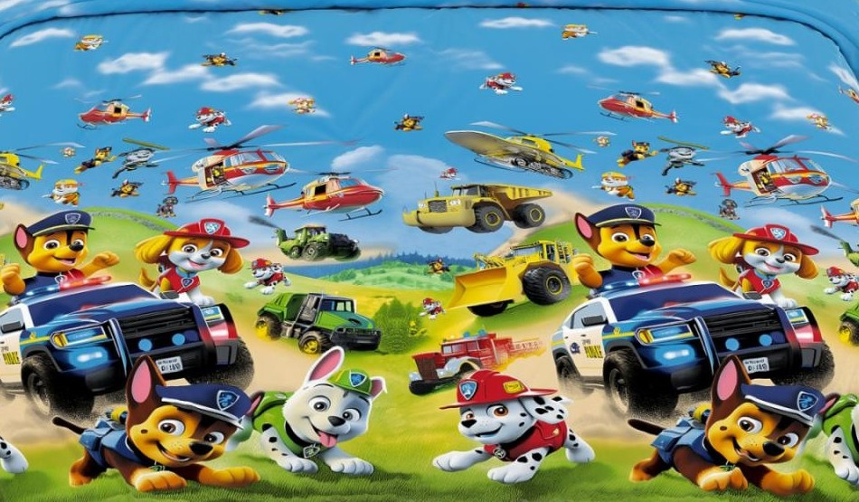 Полуторне простирадло звичайне 150х220, бязь Голд, принт: Щенячий патруль 3Д