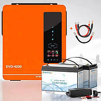 Інвертор Anern 4.2 кВт + 2 акумулятор Bottione LiFePO4 12.8V, 2.56 кВт ,комплект автономного живлення з кабелями в подарунок