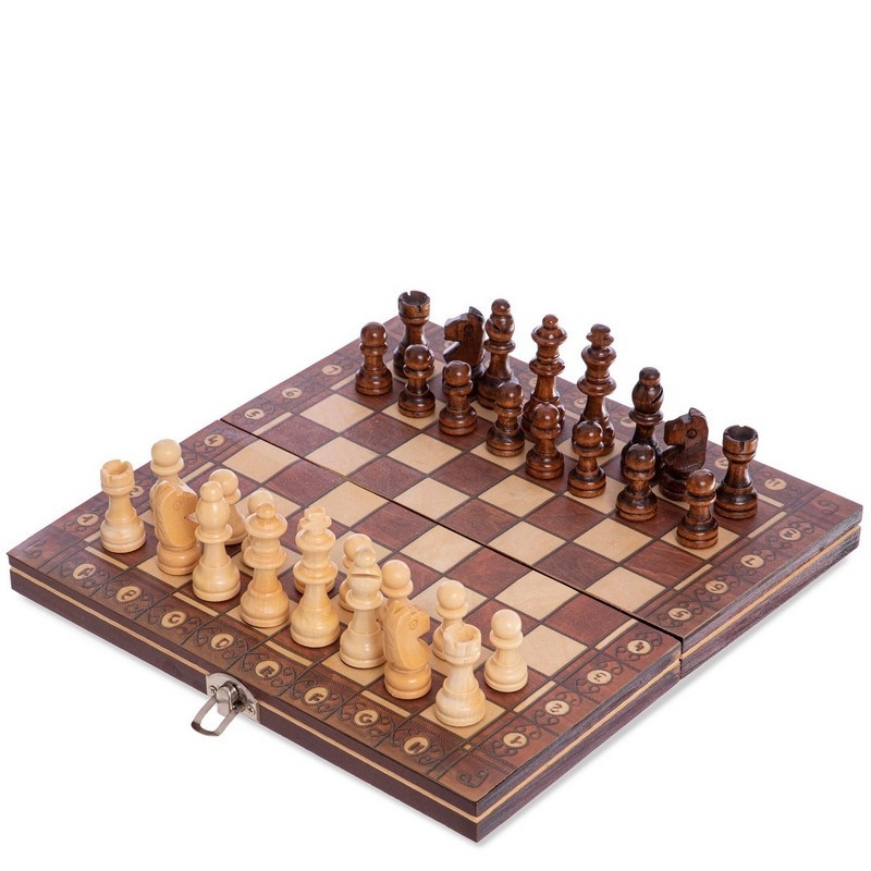 Шахи, шашки, нарди 3 в 1 дерев'яні з магнітом SP-Sport W7701H 24 см x 24 см Коричневий, фото 1