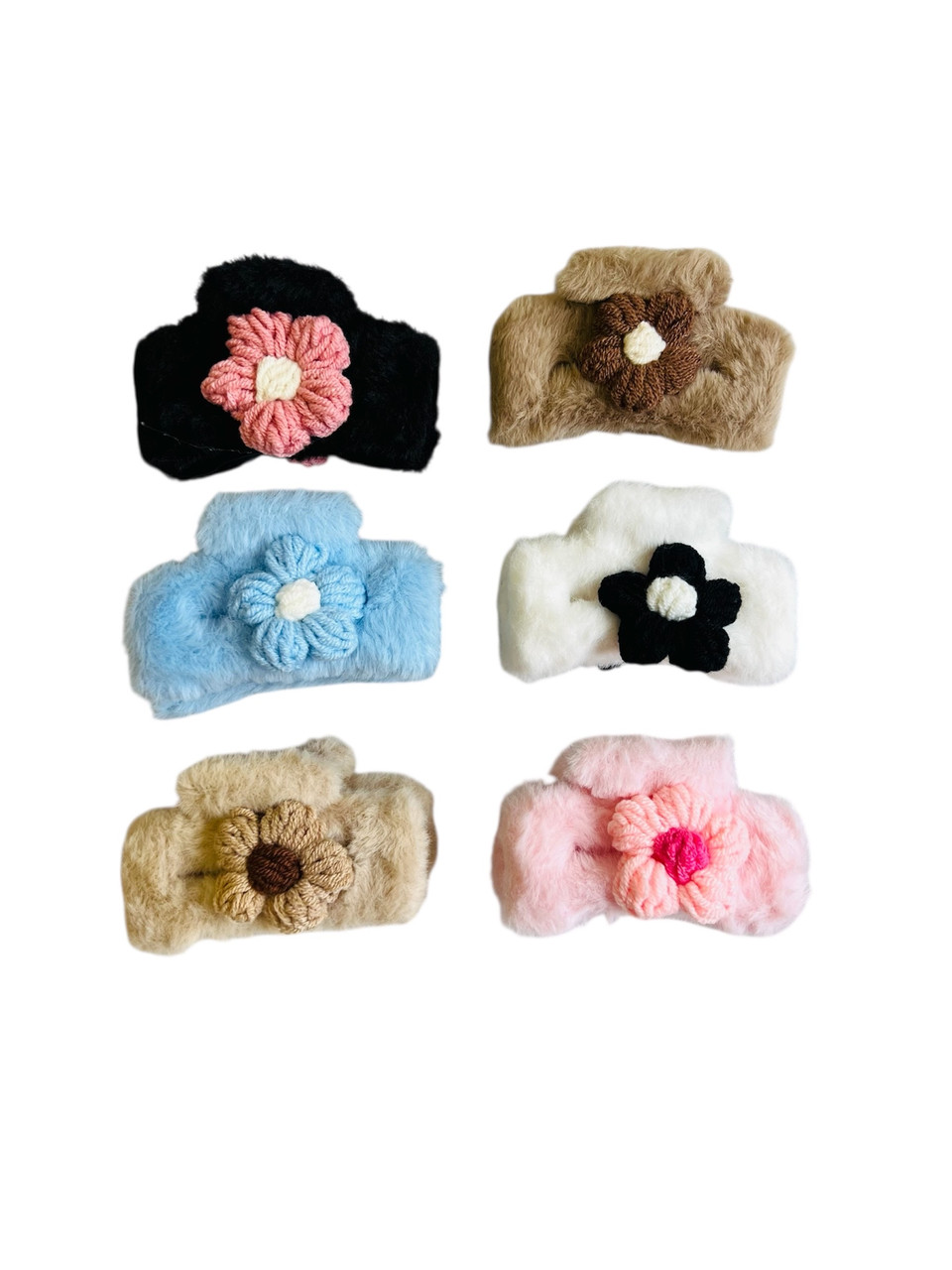 Крабік для волосся хутряний квадратний квітка 9 см., фото 1