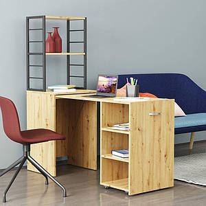 Стіл-тумба трансформер Смарт 4/1 з етажеркою Ferrum-decor 1430x1450x500 Чорний метал ДСП Дуб Артизан 16 мм (FRD-105128)