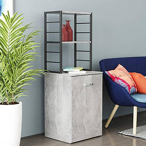 Стіл-тумба трансформер Смарт 4/2 з етажеркою Ferrum-decor 1430x1450x600 Чорний метал ДСП Бетон 16 мм (FRD-105135)